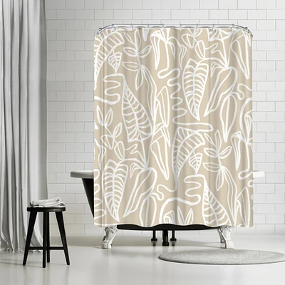 New Inked Foliage Tile Final American Flat Tan & White by Samantha Santana Shower Curtain 71" x 74"