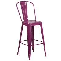 Merrick Lane Sabine Metal Indoor-Outdoor Barstool with Vertical Slat Back and Integrated Footrest