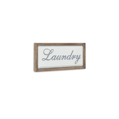 Contemporary Home Living 23.5" White and Brown Laundry Rectangular Wall Sign