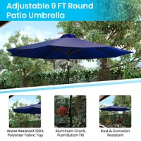 Merrick Lane Bali 9' Round UV Resistant Outdoor Patio Umbrella With Height Lever And 33° Push Button Tilt