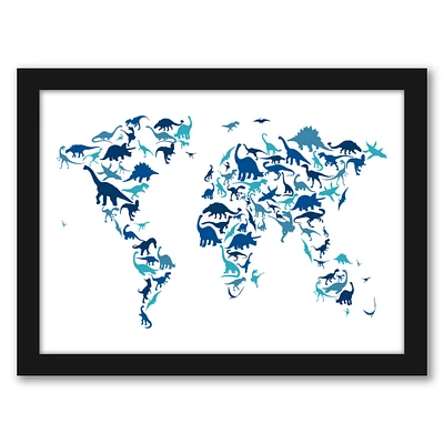 Dinosaur Map Of The World Map by Michael Tompsett Frame  - Americanflat