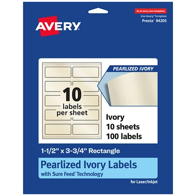 Avery Pearlized Ivory Rectangle Labels with Sure Feed Technology, Print-to-the-Edge