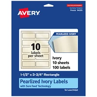 Avery Pearlized Ivory Rectangle Labels with Sure Feed Technology, Print-to-the-Edge