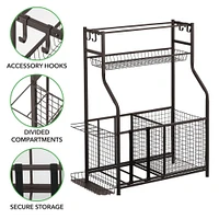 mDesign Metal Heavy Duty Garage Sports Storage Rack with Top Shelf