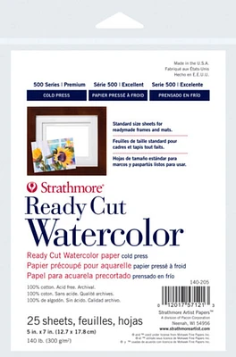 Strathmore Ready Cut Watercolor Sheets - 5" x 7", Cold Press, 25 Sheets