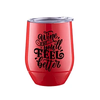 12oz Stainless Stemless Wine Cup with Lid (Red)