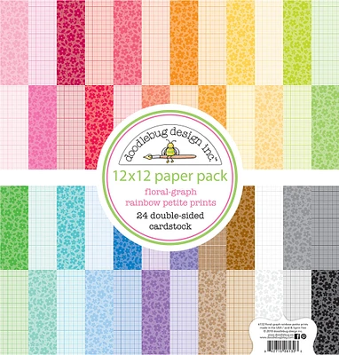 Doodlebug Petite Prints Double-Sided Cardstock 12"X12" 24/Pk-Floral-Graph Rainbow, 24 Designs/1 Each