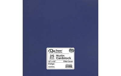 PA Paper Accents Textured Cardstock 12" x 12" Indigo, 73lb colored cardstock paper for card making, scrapbooking, printing, quilling and crafts, 25 piece pack