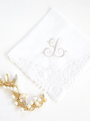 FRENCH SCRIPT font Embroidered Monogrammed Handkerchief, Personalized Custom Handkerchief