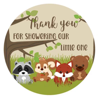 1.9" woodland stickers thank you for showering our little one baby shower favor 2R6little