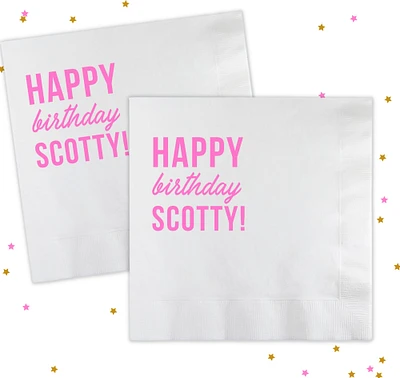 Custom Birthday Napkins, Pink Birthday Party Decor, Gold Foil Birthday Napkins