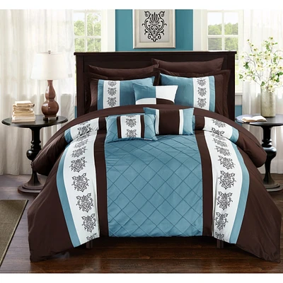 Chic Home   8/10 Piece Adam Pintuck Pieced Color Block Embroidery  Bed In a Bag Comforter Set With sheet set