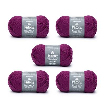Patons Classic Wool Amaranth Yarn - 5 Pack of 3.5oz/100g - Wool - 4 Medium - 210 Yards - Knitting/Crochet