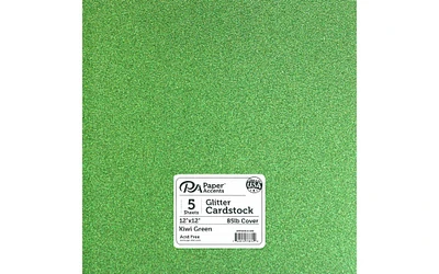 PA Paper Accents Glitter Cardstock 12" x 12" Kiwi Green, 85lb colored cardstock paper for card making, scrapbooking, printing, quilling and crafts, 5 piece pack