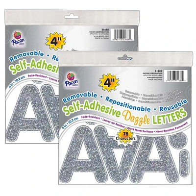 Self-Adhesive Letters, Silver Dazzle, Puffy Font, 4", 78 Per Pack, 2 Packs