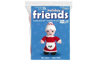Leisure Arts Crochet Friend Kit, Mrs. Claus, 8", Complete Crochet kit, Learn to Crochet Animal Starter kit for All Ages, Includes Instructions, DIY amigurumi Crochet Kits