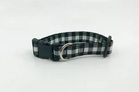 Dog Collar With Optional Flower Or Bow Tie Black And White Checkered Buffalo Plaid Adjustable Pet Collar Sizes XS, S, M, L, XL