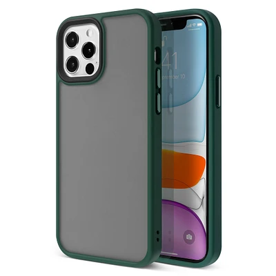 Insten Compatible with iPhone 12 Pro Case & iPhone 12 Case 6.1 inch, Translucent Matte Hybrid Cover, Anti-Shatter Anti-shock Drop Protection, Wireless Charging, Drak Green