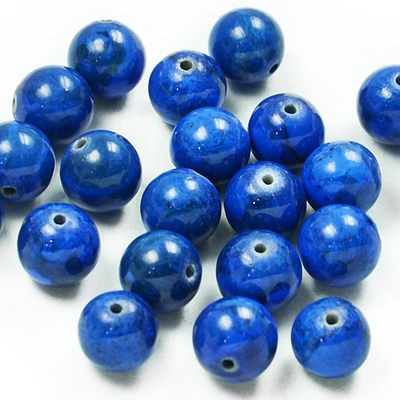 Round Fossil Dyed Lapis Beads - 10mm - 8" Strand