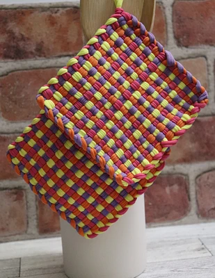 Handmade Loomed Potholder, Set of 2, Colorful Pattern Potholders, Multicolored Trivets, Artisan Gifts, Kitchen Gift, Housewarming