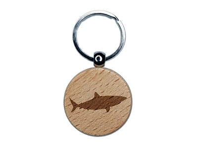 Shark Solid Engraved Wood Round Keychain Tag Charm