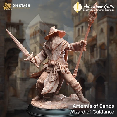 Artemis, wizard, from DM Stash's Adventure Calls set. Total height apx. 56mm. Unpainted resin miniature