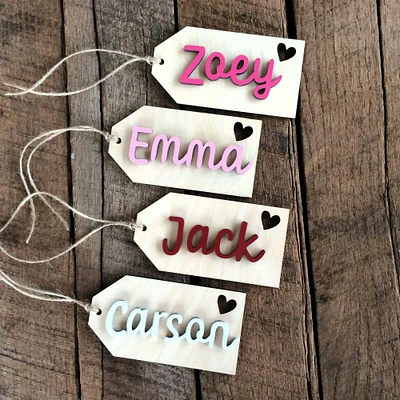 Personalized Valentine's Day Gift Tag, Wood Heart Tag for Valentine Basket