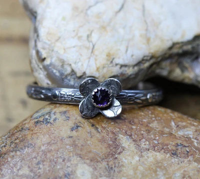 Amethyst Ring * Solid Sterling Silver* Full Moon Floral Band * February Birthstone*  Wildflower * Any Size
