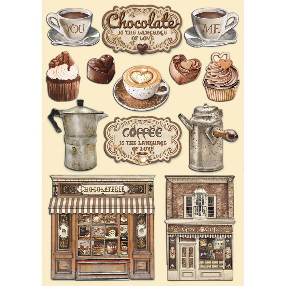 Stamperia Colored Wooden Shapes A5-Coffee And Chocolate