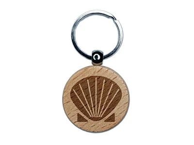 Clam Shell Engraved Wood Round Keychain Tag Charm