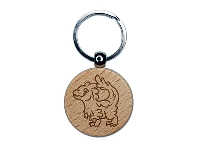 Chibi Raptor Feathered Velociraptor Dinosaur Engraved Wood Round Keychain Tag Charm