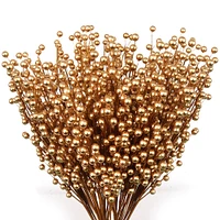 12 Gold Holly Berry Stems: 35 Lifelike Berries, 17-Inch - Festive DIY Accents