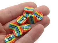 10 13mm Red Ended Rainbow Striped Resin Flat Round Plastic Four Hole Buttons