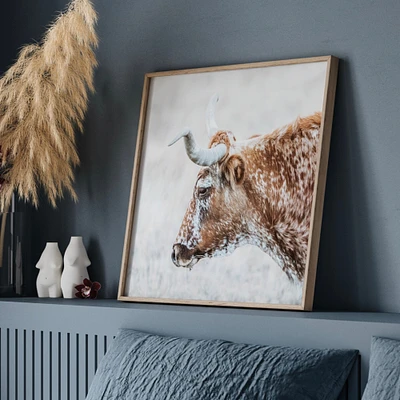 Longhorn wall art, Texas longhorn cow canvas, western wall art, dining room decor, cattle picture for over the couch, rustic style