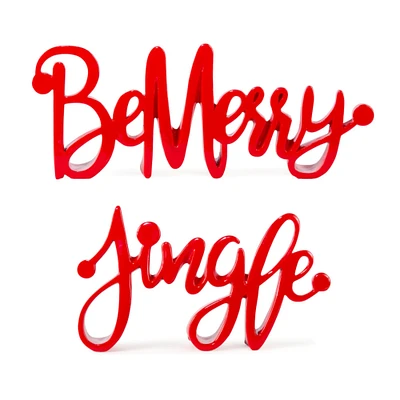 Melrose Set of 4 "Be Merry" and "Jingle" Christmas Wall Signs 12.75"