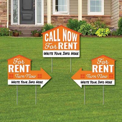 Big Dot of Happiness Now For Rent - Real Estate Yard Sign with Stakes - Double Sided Outdoor Lawn Sign - Set of 3