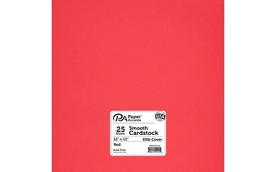 PA Paper Accents Smooth Cardstock 12" x 12" Red, 65lb colored cardstock paper for card making, scrapbooking, printing, quilling and crafts, 25 piece pack