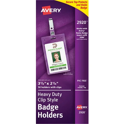 Avery Photo ID Badge Holders Business Size 2 1/4x3 1/2 Portrait Clip