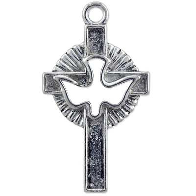 Charm for Jewelry Making - Holy Spirit Cross 28x18mm Pewter Ant. Silver Plated (1-Pc)