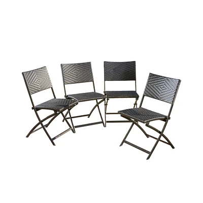 GDF Studio Jason Outdoor Brown Wicker Folding Chair (Set of 4)