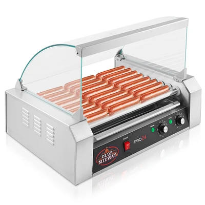 Olde Midway Hot Dog Rollers with Cover, Electric Grill Cooker Machines - Commercial Grade