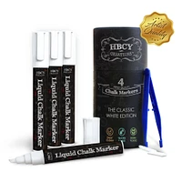 HBCY Creations Liquid Chalk Markers Set - 10 Non-Toxic Erasable Chalkboard Markers - Extra Chisel & Bullet Tips, Tweezers & Chalk Pen Holder!