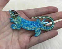 Blue Gecko, Shimmery, Lizard, Facing Left,Embroidered, Iron on Patch