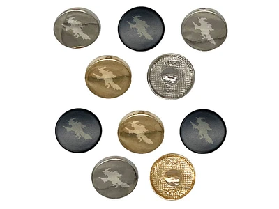 Witch Flying on a Broomstick Halloween 0.6" (15mm) Round Metal Shank Buttons for Sewing - Set of 10