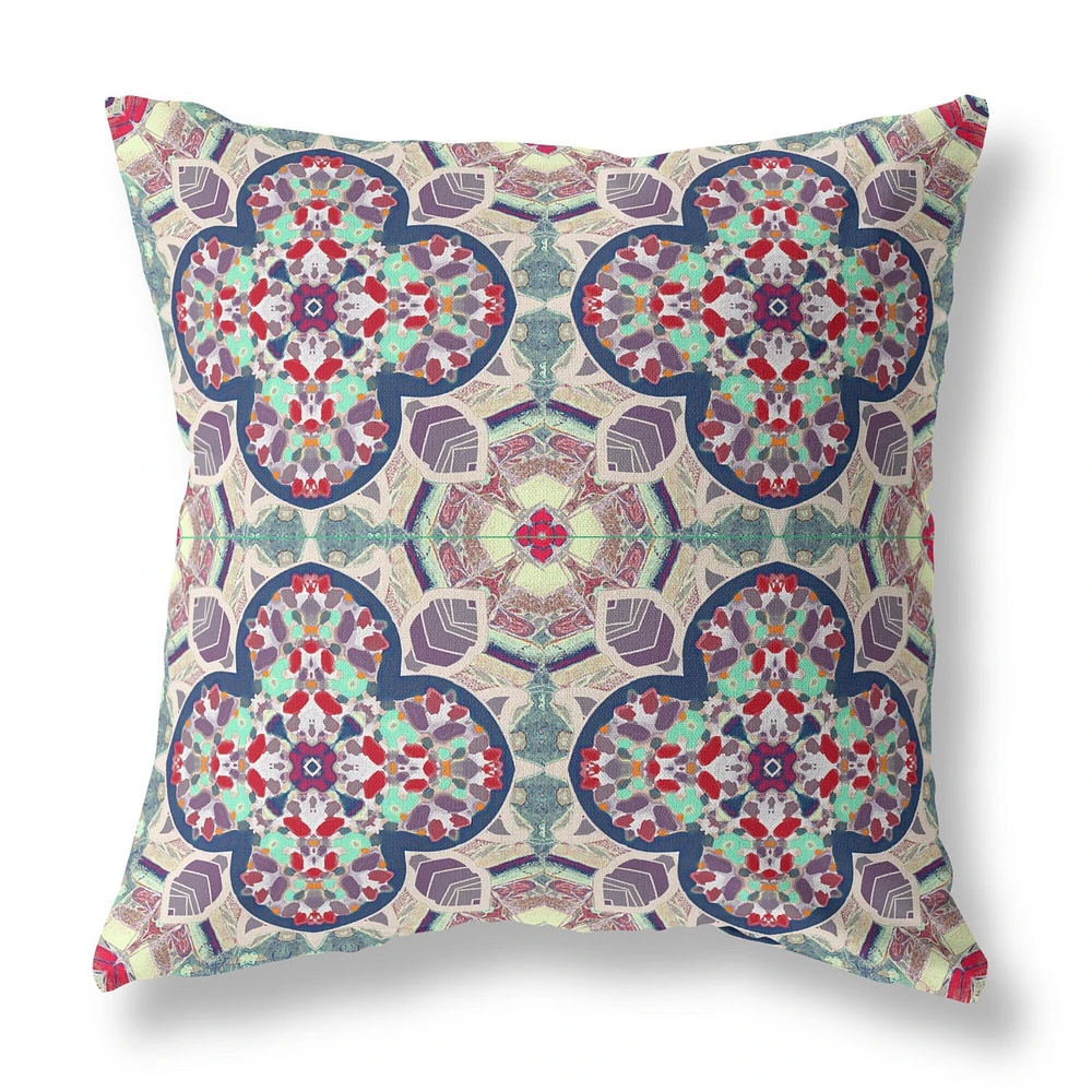 28" Mauve Blue Cloverleaf Indoor Outdoor Throw Pillow