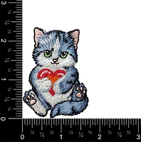 Cat with Red Heart, Kitten, Pets, Embroidered, Iron-on Patch