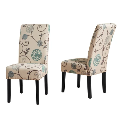 GDFStudio Percival White and Blue Floral Fabric Dining Chair (Set of 2)