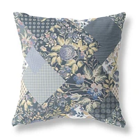 26" Blue Yellow Boho Floral Indoor Outdoor Throw Pillow