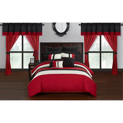 Chic Home   Yair 24 Piece Comforter Set Color Block Embroidered Design Complete Bed in a Bag Bedding