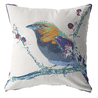 Blue White Robin Suede Throw Pillow